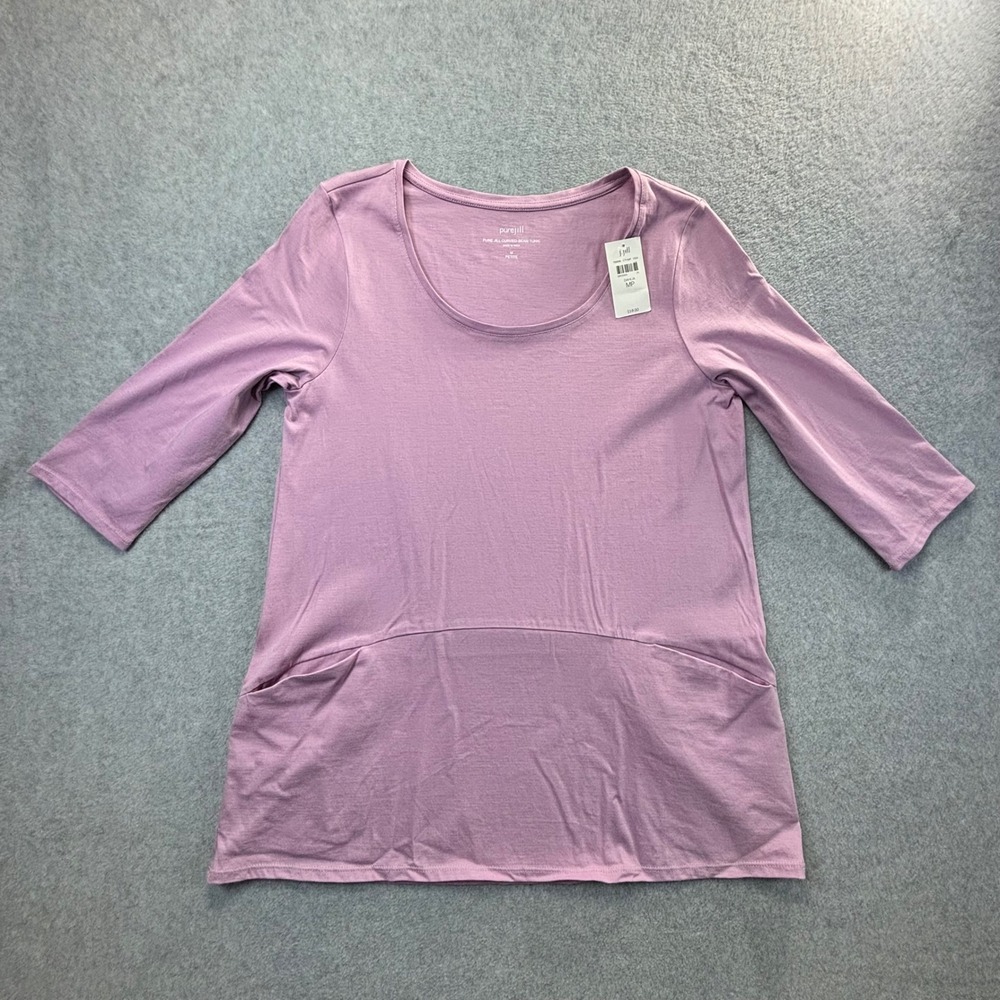 J Jill Pure Jill Curved Seam Tunic Top Dahlia Purple M Petite 3/4 Sleeve Pockets